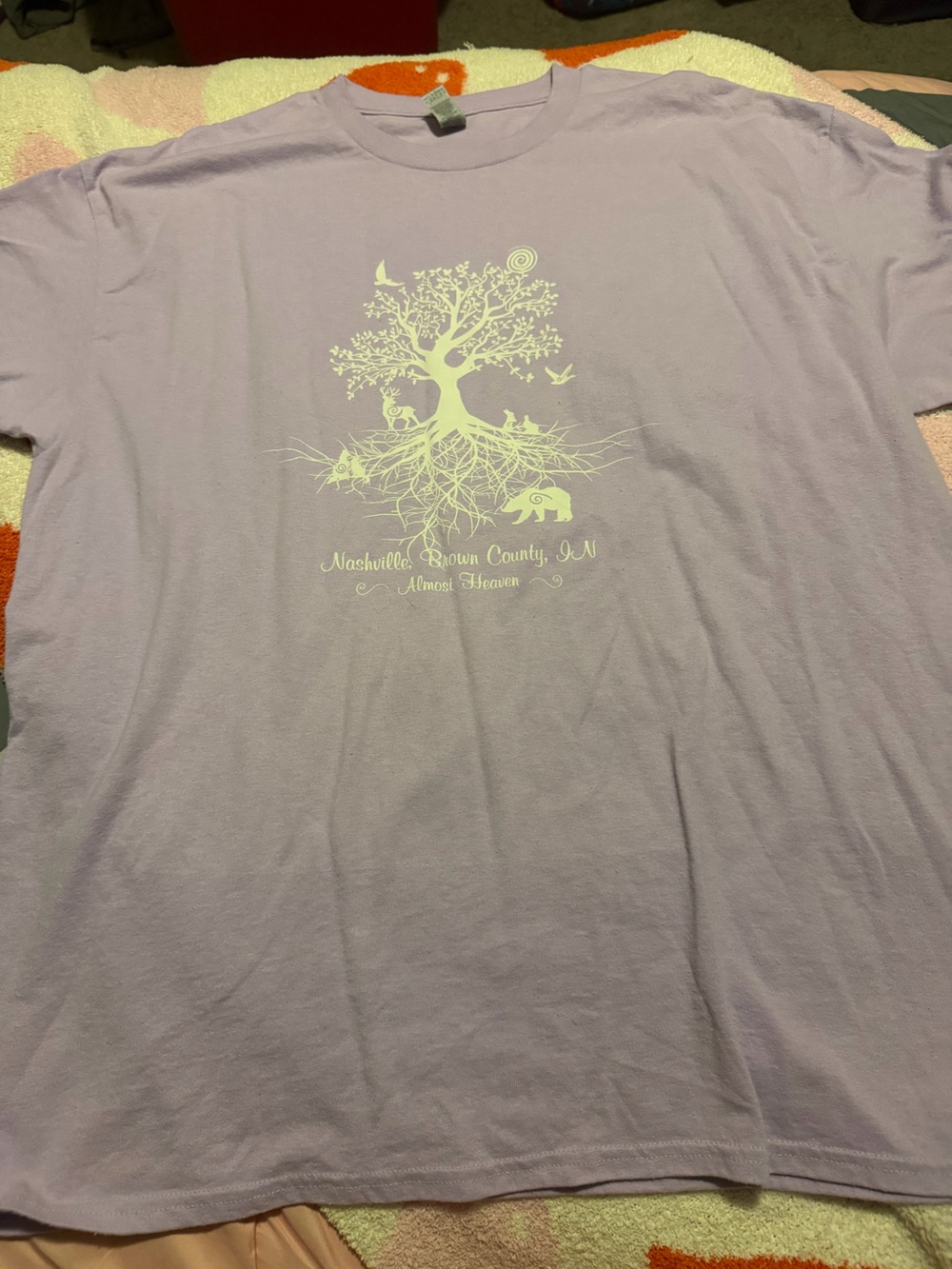Lavender Graphic Tee with Pale white Tree Design